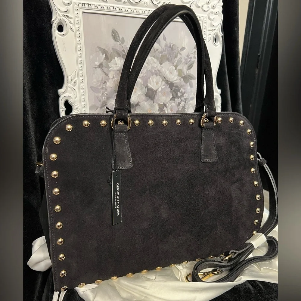 🖤CLAUDIA Made In Italy Suede Studded Annalou Satchel🖤NWT